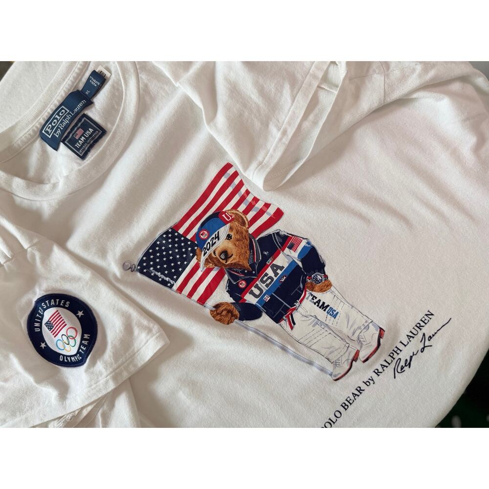 Polo Ralph Lauren Polo Bear Team USA 2024 Olympic Games White Graphic Tee XL - Picture 4 of 8